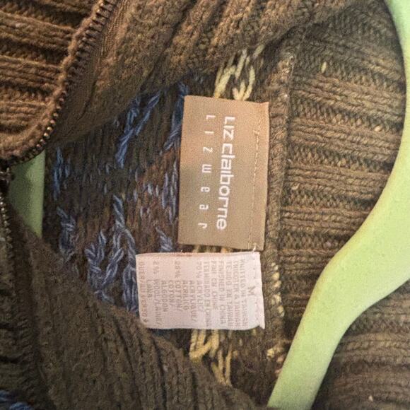 Chunky warm women's Vintage Liz Claiborne sweater M warm cozy wool fishermancore - Picture 4 of 8